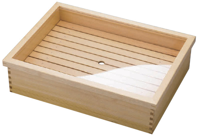 木製 ネタ箱 目皿 かぶせ蓋 ステンレスバット付 -フクジネット