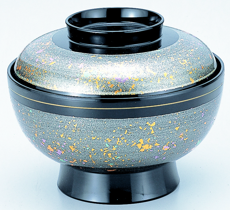 5寸 羽衣丼 銀光彩高台内金ライン内黒