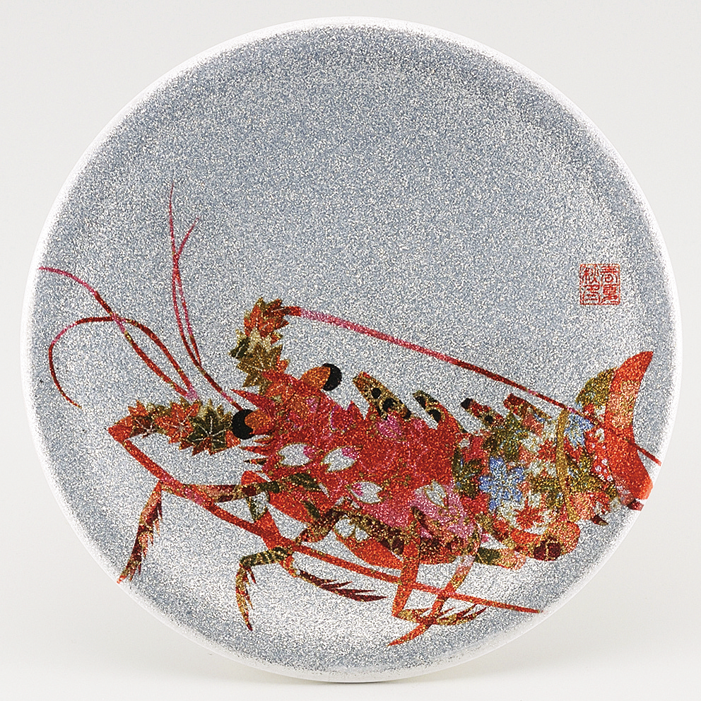 回転寿司皿 耐熱φ150 シルバーパール千代紙 伊勢海老