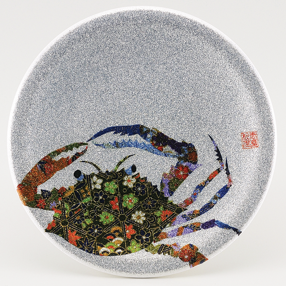 回転寿司皿 耐熱φ150 シルバーパール千代紙  渡りカニ