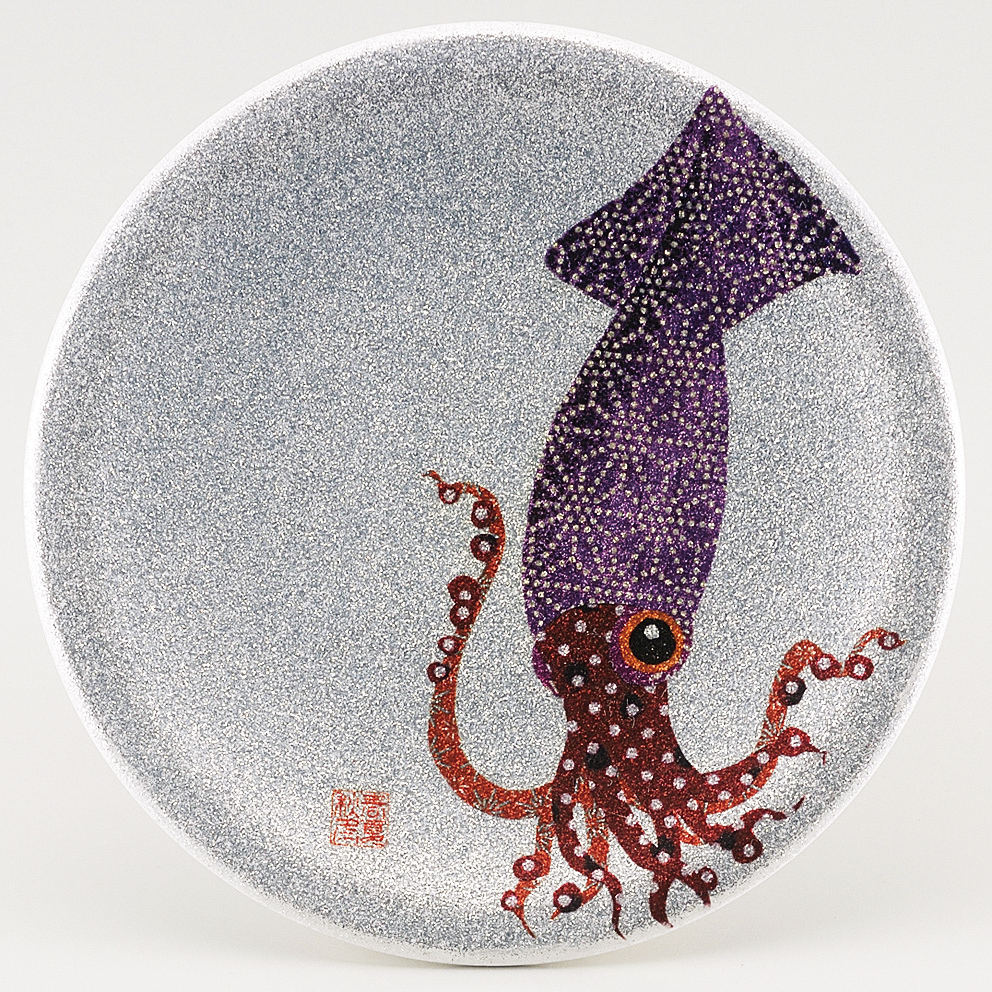 回転寿司皿 耐熱φ150 シルバーパール千代紙 イカ