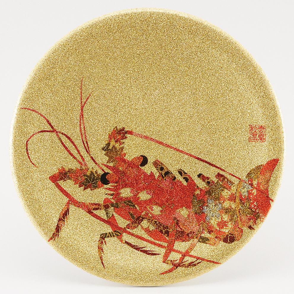 回転寿司皿 耐熱φ150 ゴールドパール千代紙 伊勢海老