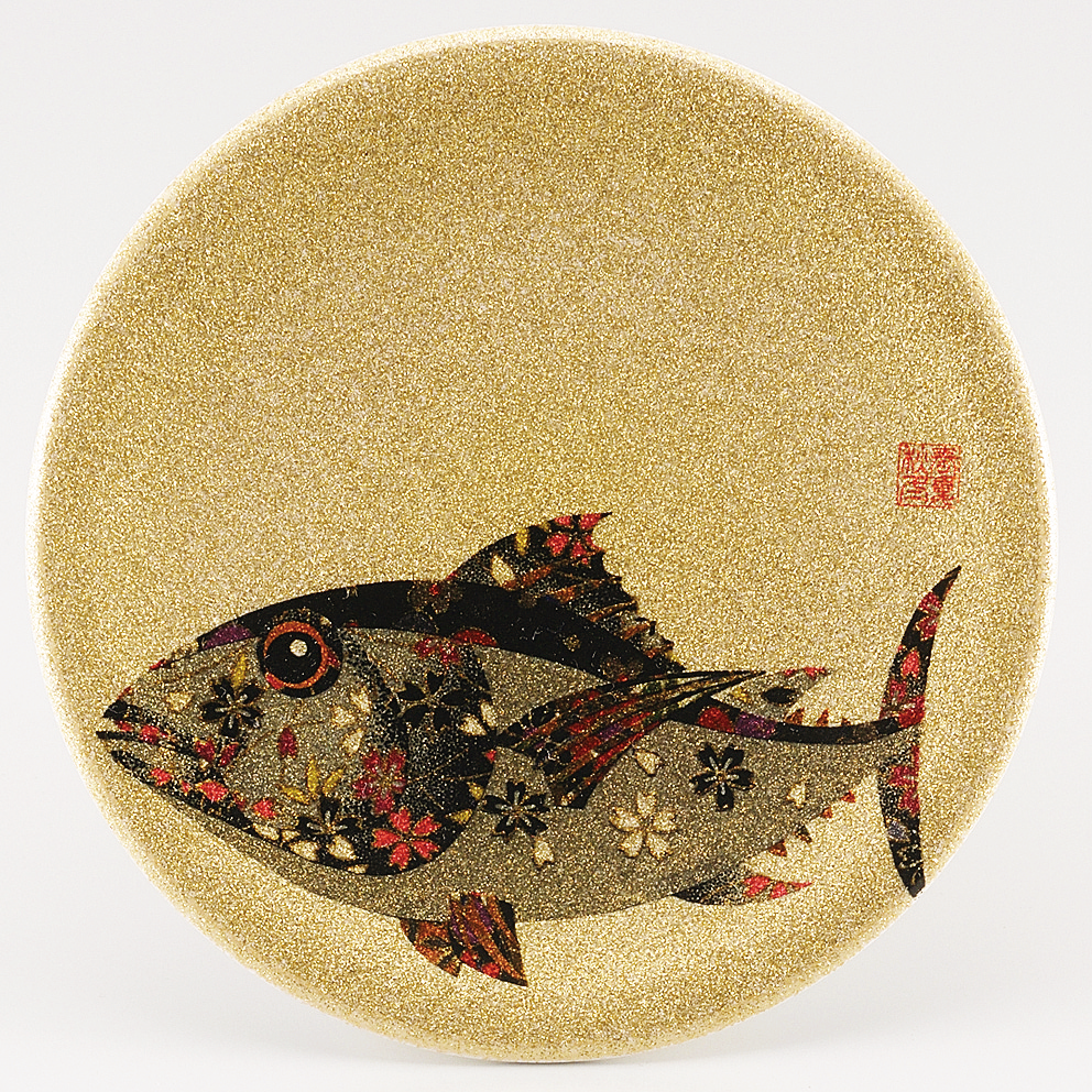 回転寿司皿 耐熱φ150 ゴールドパール千代紙 マグロ