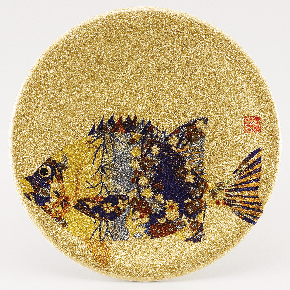 回転寿司皿 耐熱φ150 ゴールドパール千代紙 石鯛