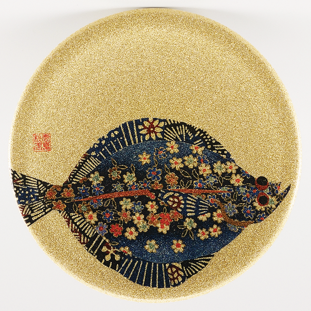 回転寿司皿 耐熱φ150 ゴールドパール千代紙 カレイ