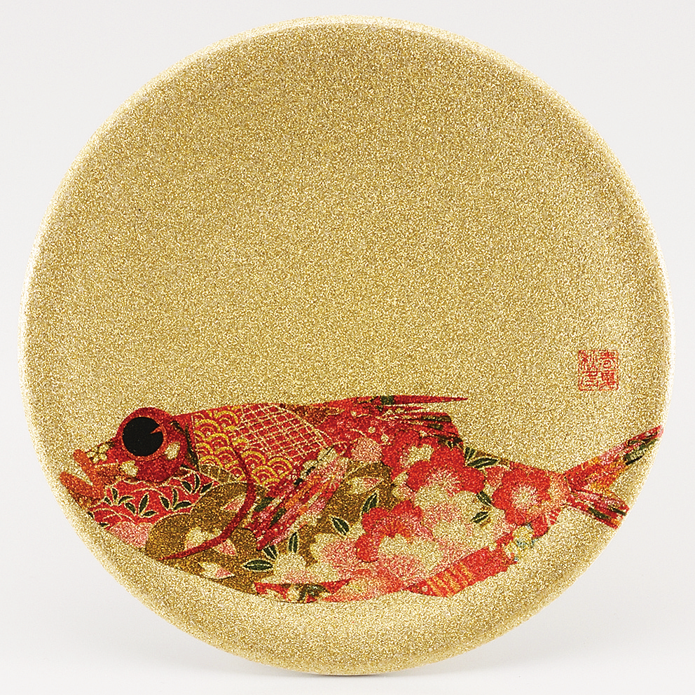 回転寿司皿 耐熱φ150 ゴールドパール千代紙 金目鯛
