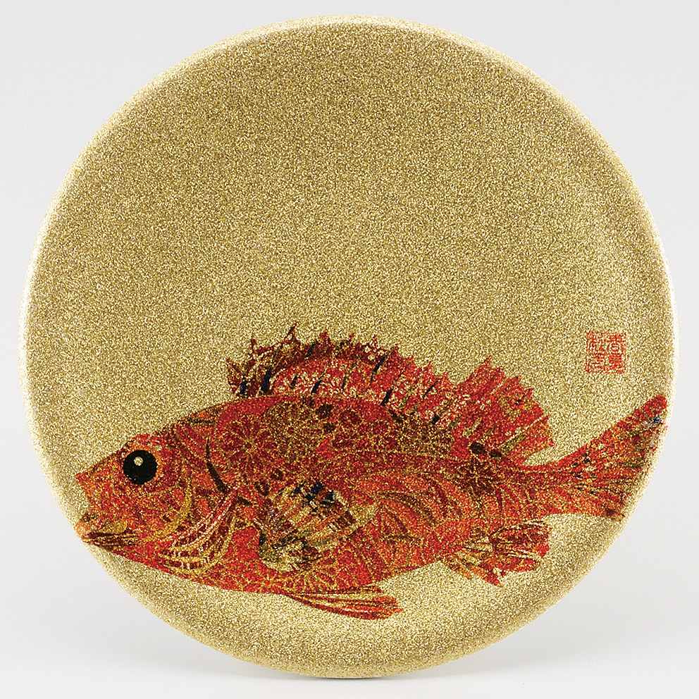 回転寿司皿 耐熱φ150 ゴールドパール千代紙 カサゴ