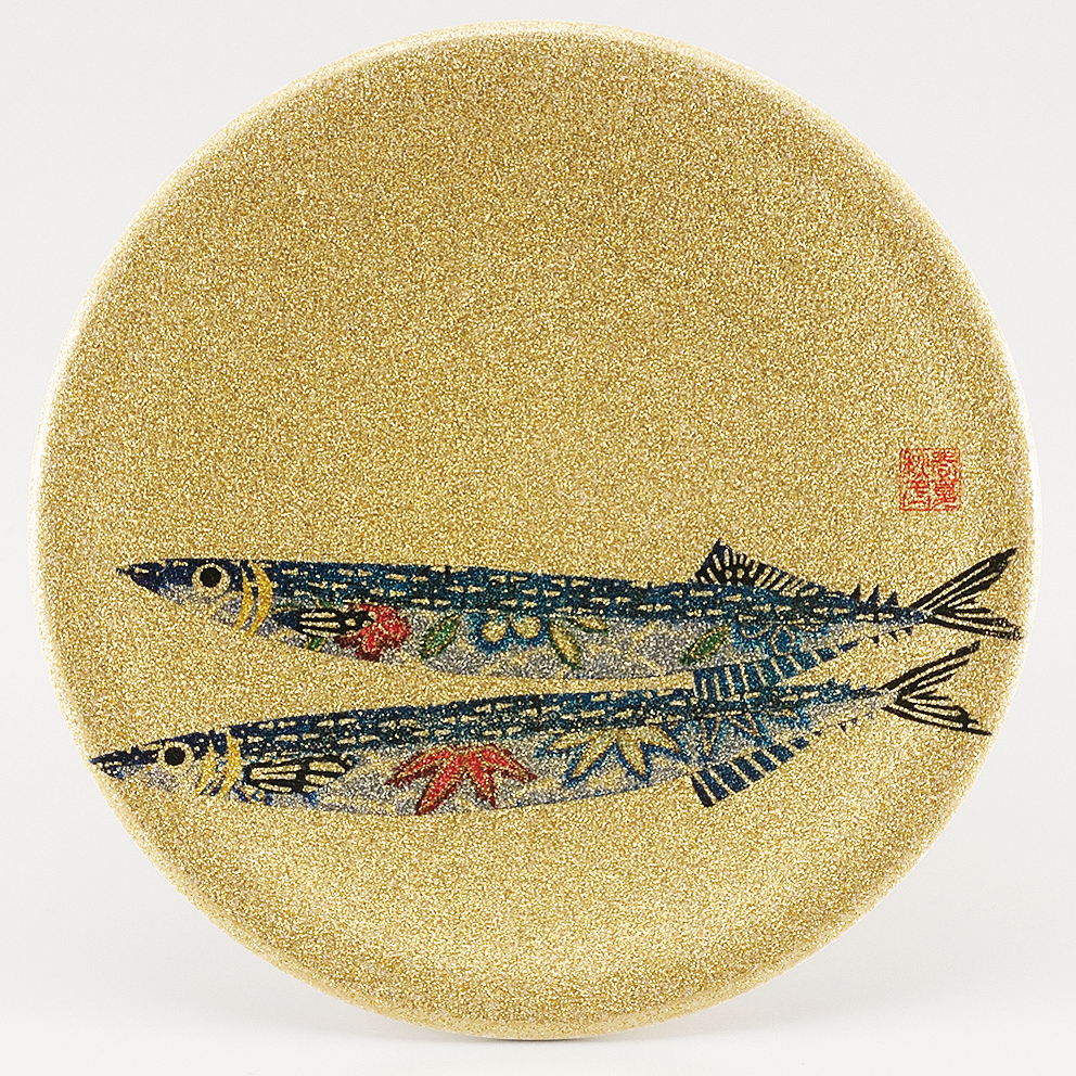 回転寿司皿 耐熱φ150 ゴールドパール千代紙  サンマ