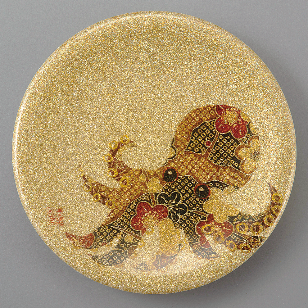 回転寿司皿 耐熱φ150 ゴールドパール千代紙 タコ