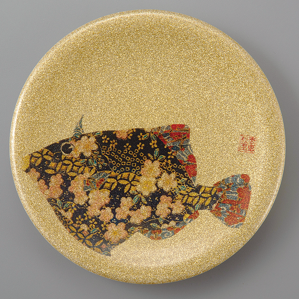 回転寿司皿 耐熱φ150 ゴールドパール千代紙 カワハギ