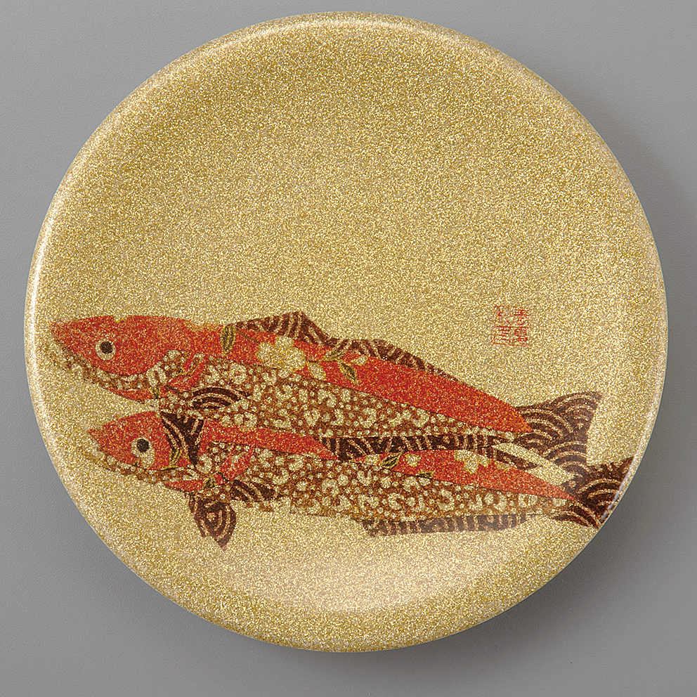 回転寿司皿 耐熱φ150 ゴールドパール千代紙 キス