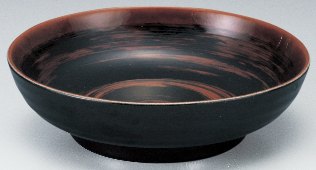 陶器調 5.8寸 丸平鉢 飴釉渦巻