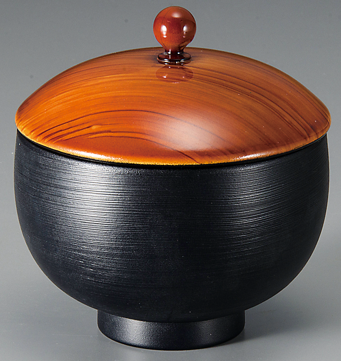 耐熱 小梅椀 木目/黒刷毛目内黒