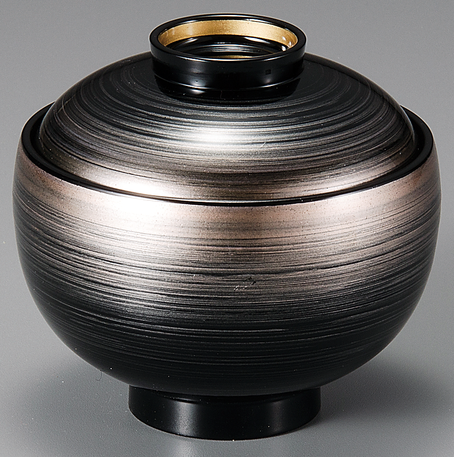 蓋付椀 3.1寸布袋椀 銀かすみ高台内金内黒