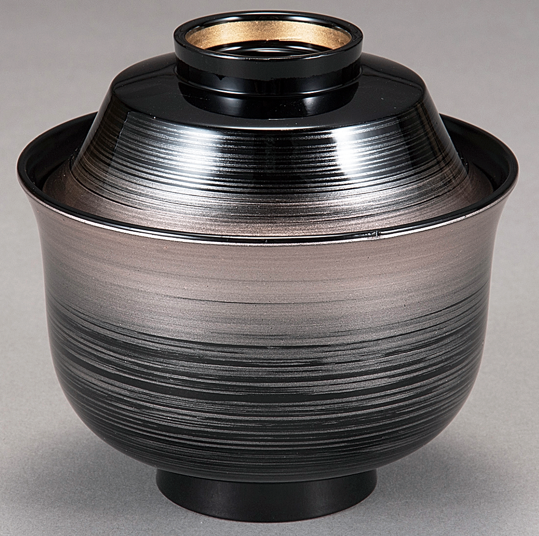 3.2寸 富士型小吸椀 銀かすみ高台内金内黒