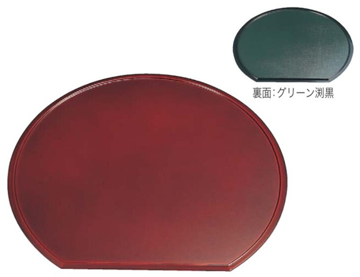 雲竜両面半月盆 ベージュメタ弱SL渕黒/裏布目グリーン渕黒