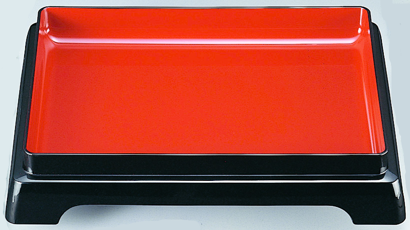 尺1 長手足付番重 黒内朱