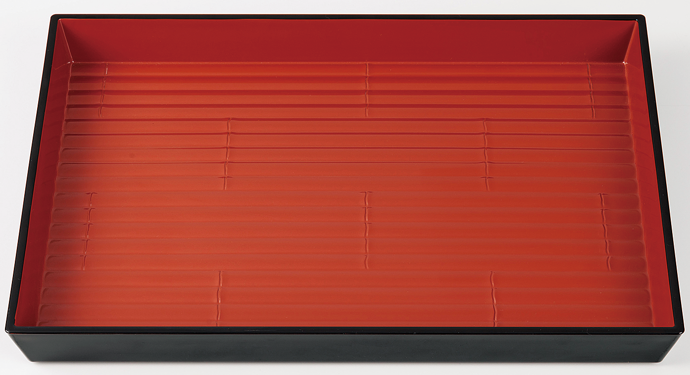 33cm 竹船番重 黒内朱