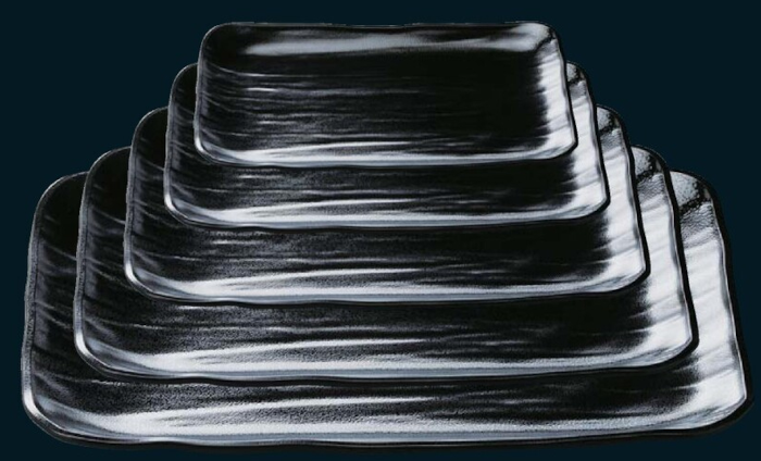 長角大宝盛皿 ゆず天目黒（裏黒）