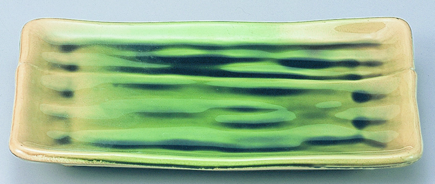 7寸 荒彫焼物皿 グリーン流し