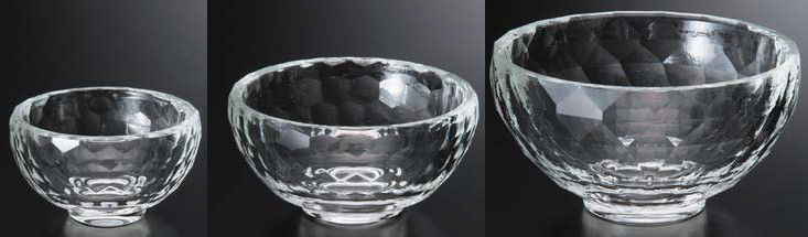 ガラス器 φ6cm 亀甲カットガラス鉢 透明